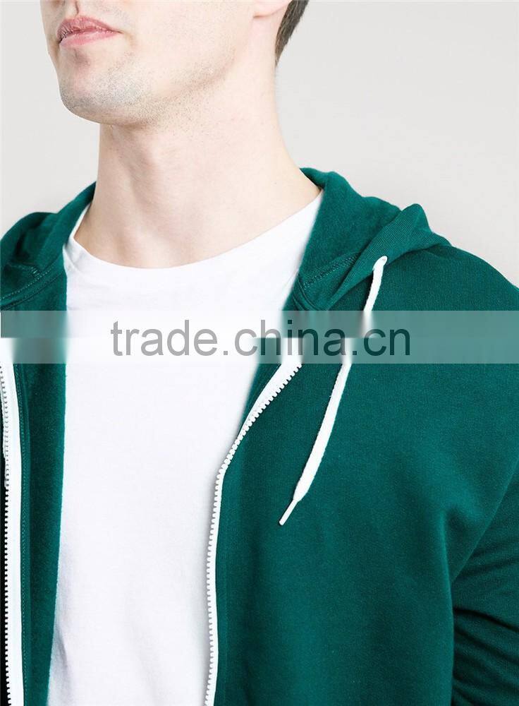 Men's plain teal 100% polyester zip up pocket hoodies