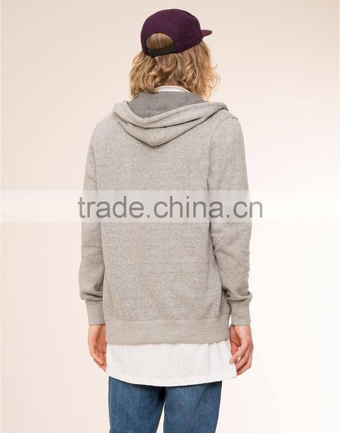 Wholesale fashion custom grey plain men elongated hoodie