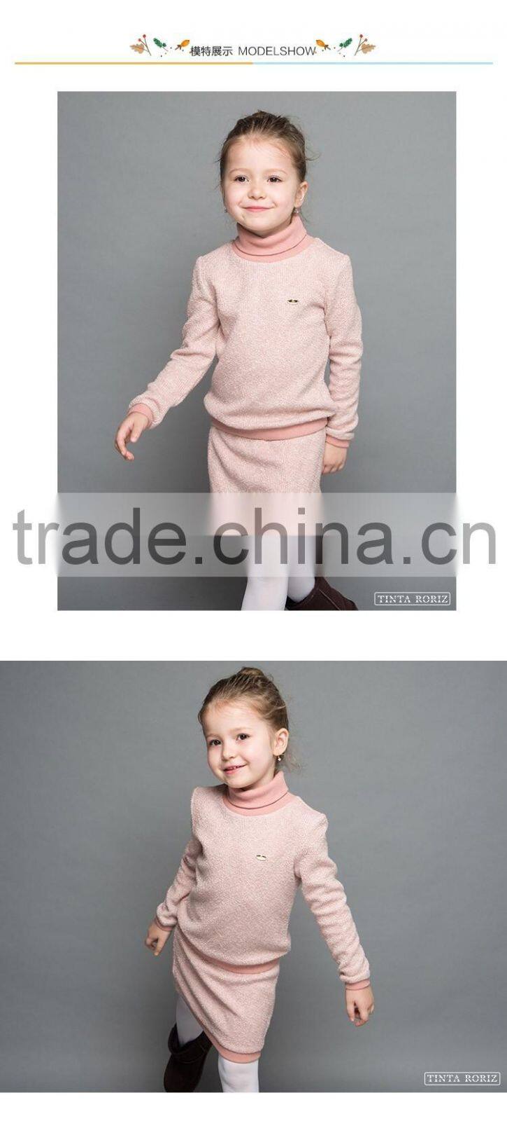 Winter Girls Pullover High Neck T Shirt And Short Skirt 2pcs Set Kids Knitted Clothing Set Wholesale