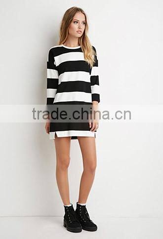 Women's classic stripes split mini 7 minutes of sleeve dress