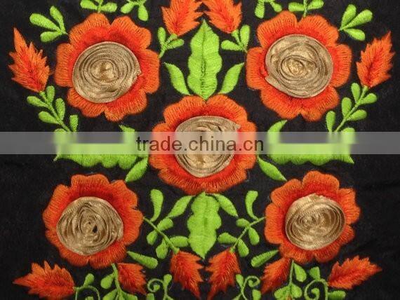 Black Pillow Cover, Decorative Pillow Cover, Floral Embroidery Pillow, Ribbon Pillow, Orange Accent Pillow, Couch Pillow,