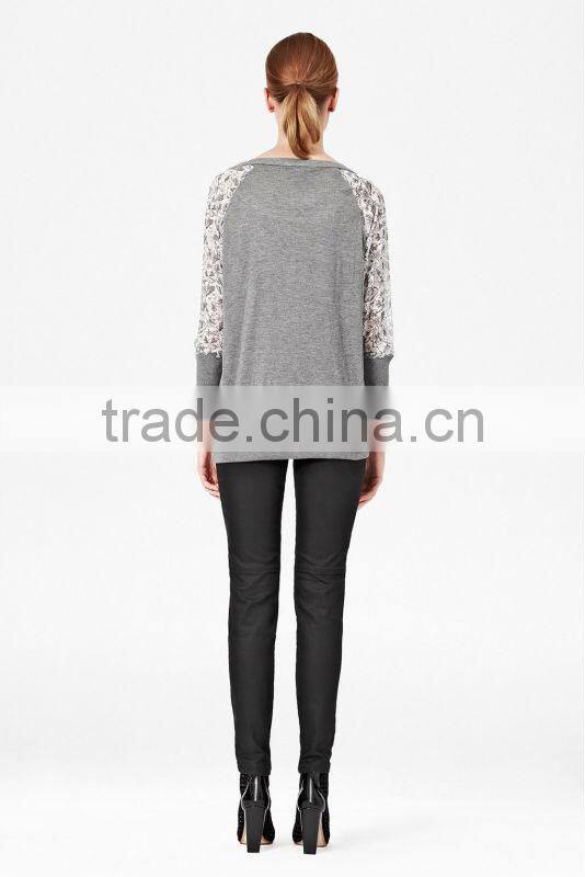 100% Cotton Sweatshirt with Printed Chiffon Sleeve