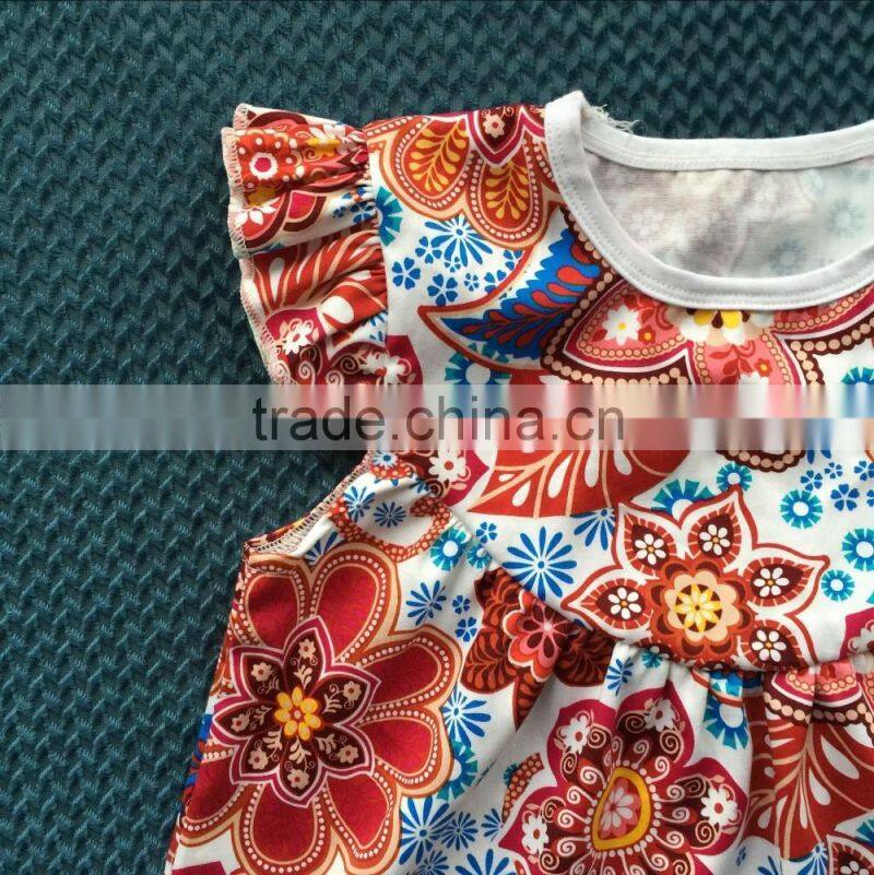 XF-039 Toddler Baby Girls flutter sleeve Summer Floral Printed flutter sleeve dress Children's boutique dresses