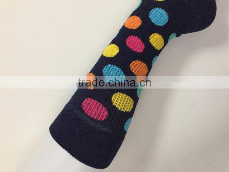 Mid-calf teen girl colorful dot jacquard full terry crew fashion tube socks women