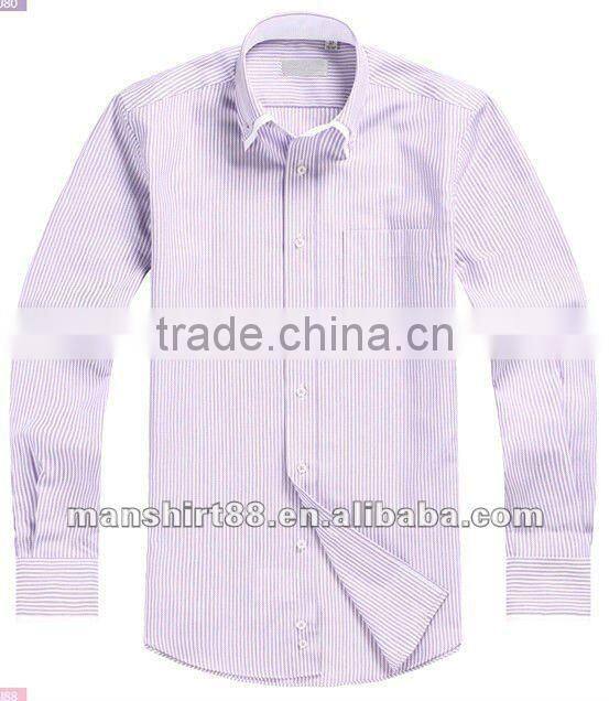 Exclusive style Yarn dyed Blue Stripes 100% Natural Cotton men's dress shirt with Double Collar&Cuff