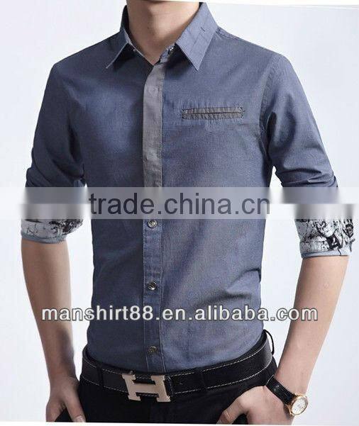 2016 European American Slim fit style 100%Cotton Denim dress Shirt for men