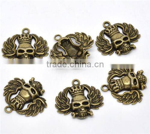 Antique Bronze Halloween Crown Skull Charms Pendants 31x30mm