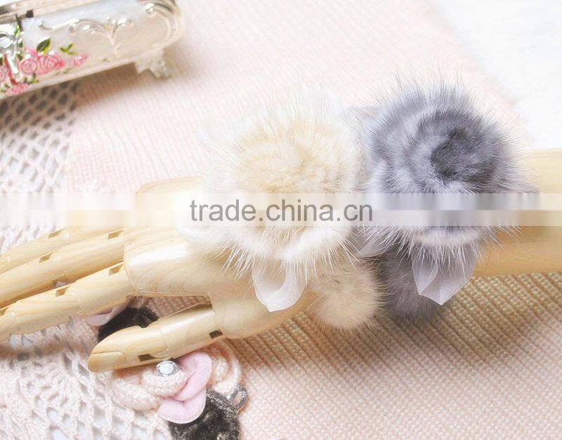 YR384 women real mink fur flower accessory snood