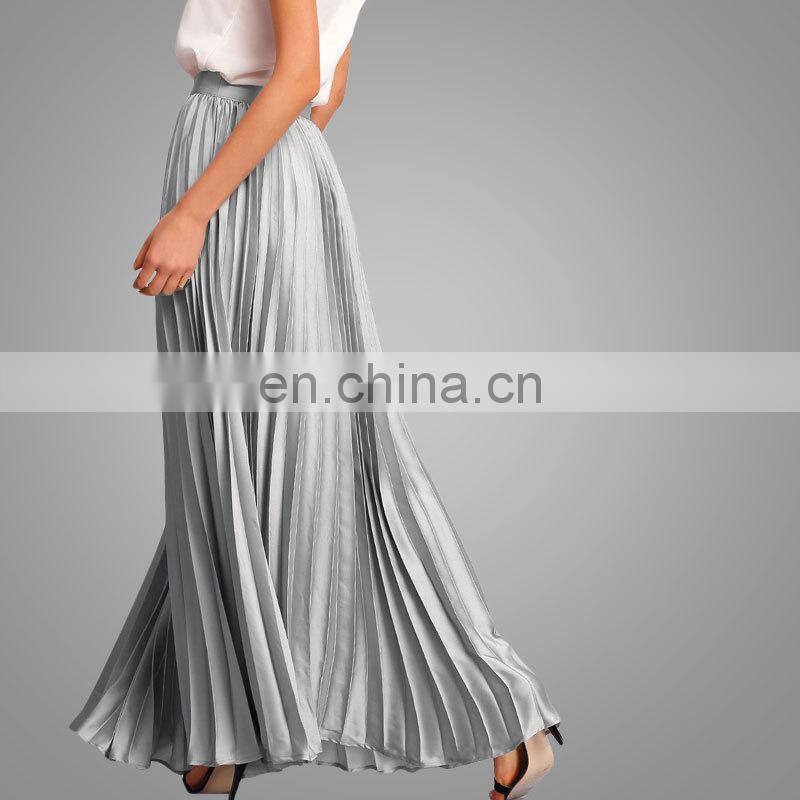 New Style Muslim Style Ladies Islamic Long Pleated Maxi Dress Silver Color Pleated Flare Maxi Skirt