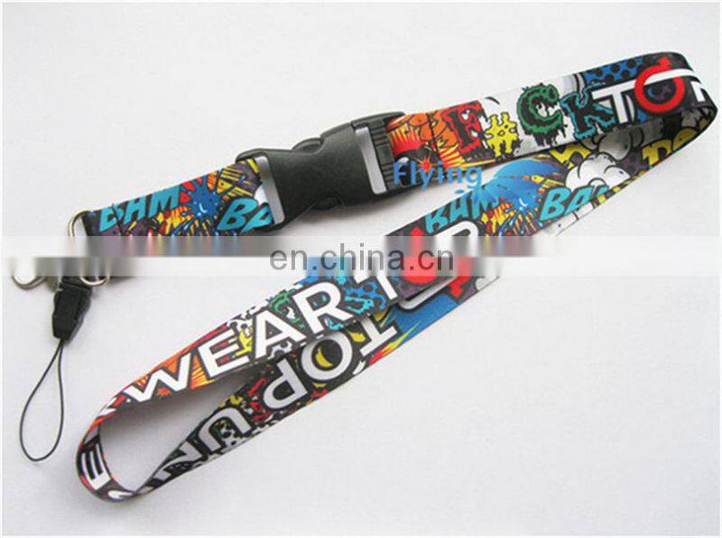 customized color print lanyard heat transfer lanyard cell phone strap with keychain hook