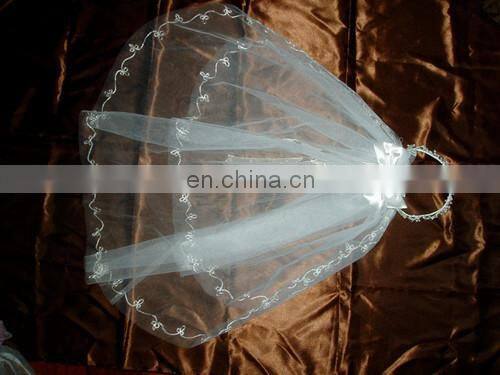 Europe Customed Kids' High Quality Communion Veil Head Wreath With Pearl Beads Big Ribbon Bows &Embroidered For Wedding Dresses