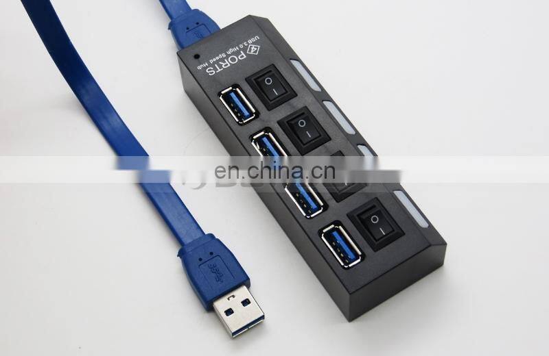 High Speed 4 Ports USB 3.0 Hub with On/Off Switch Led Indicator