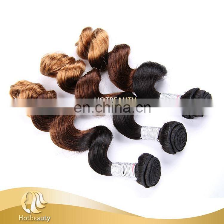 New Arrival Natural Color 3T Ombre Brazilian Human Hair Weaves, Loose Wave.
