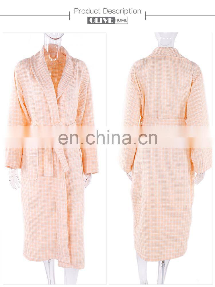 2018 Spring New 100 Cotton Quilted Yarn Dyed Waffle Bathrobes Women wholesale hotel bathrobe