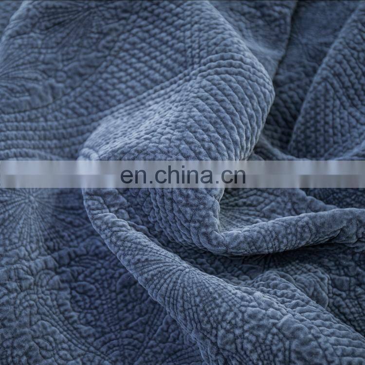 Oversized Microfiber Lightweight blue color Embossed Wavelet Pattern quilt set /bedding sheet sets