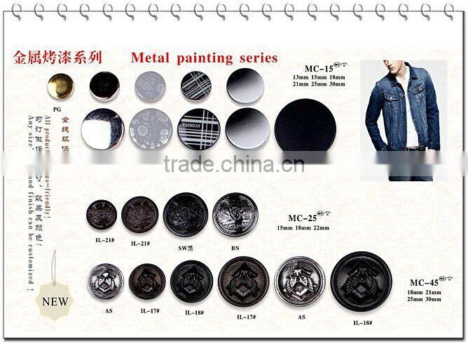 alloy metal shank button with printed design for men's clothing