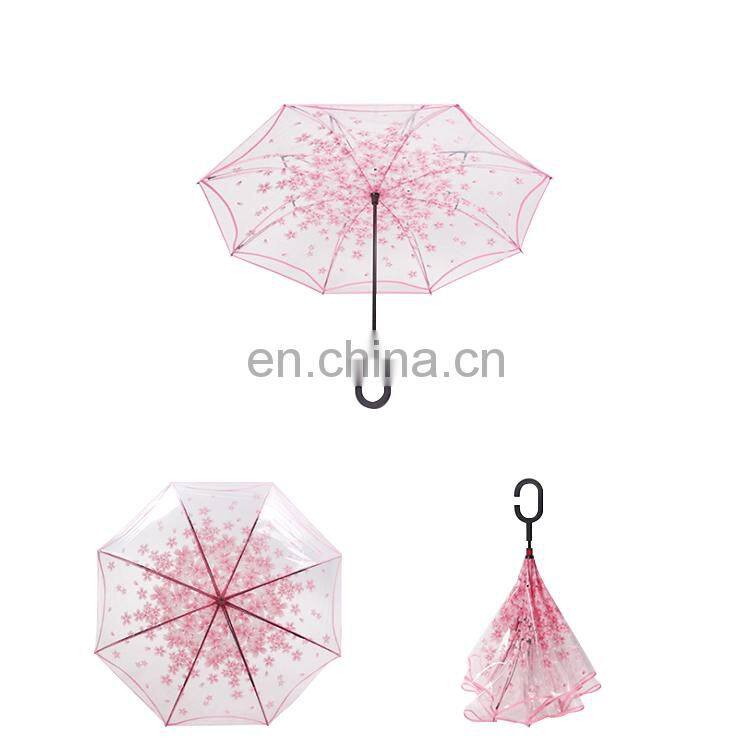 Creative Transparent Reversible Rain Umbrella with Logo Prints