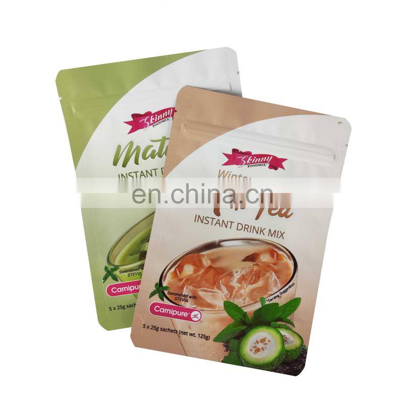 High quality aluminum foil plastic packaging bag milk tea powder zip lock bag stand up pouch with zipper