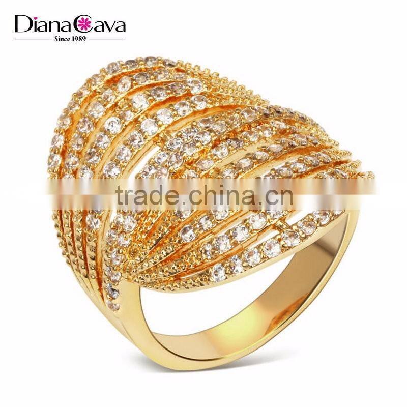Newest Design Saudi Love 18K Gold Clear Stones Elegant Bridal Jewelry Ring in CZ