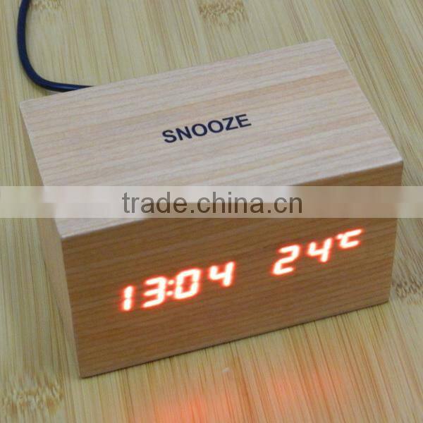 LED Wooden Table Clock with Touch Function for Snooze