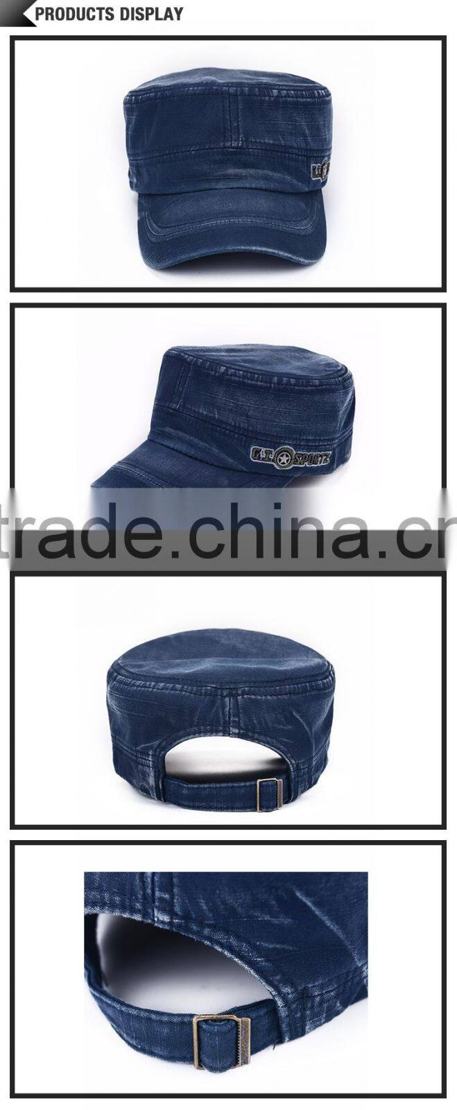 OEM handsome custom fashion washed cotton flat top military style caps