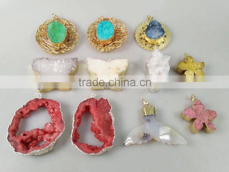 In stock druzy stone wholesale gold plated Druzy /Drusy Quartz for Pendant Jewelry