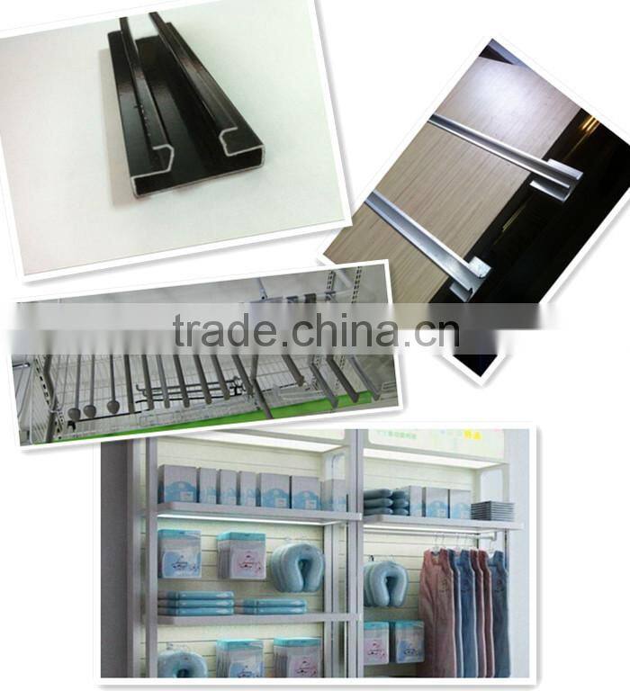 Display showing stand aluminum hanger slatwall insert fitting with MDF board