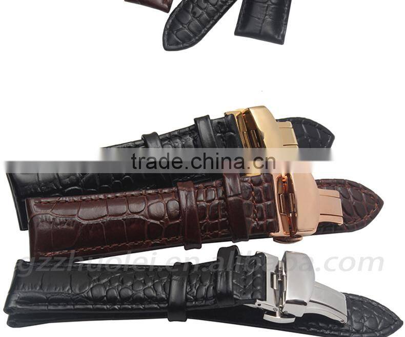 Cheap genuine leather Watch Band with double click stainless steel buckle 18|19|20|21|22mm