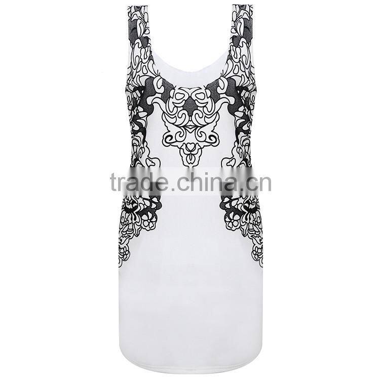 Latest fashion design formal patterns OEM elegant slim white black patterns printed women bodycon dress