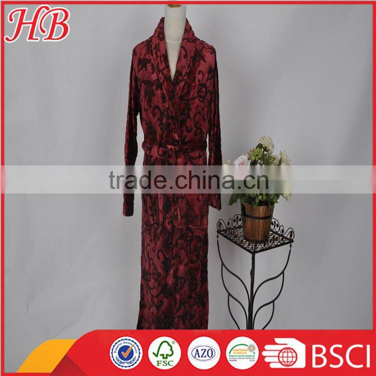 bottom print cut flannel fleece bathrobe