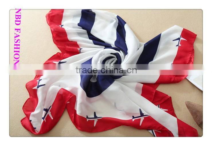 Hot Selling Imitated Silk White and Blue Stripe Scarves and Beach shawls