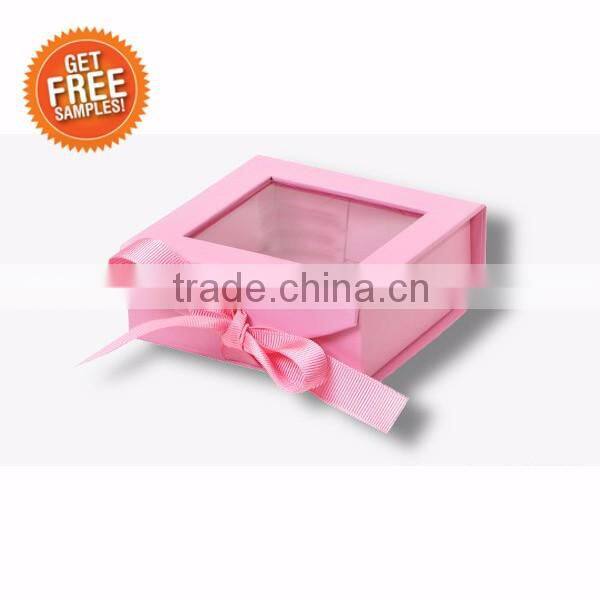 Flat foldable luxury paper packaging boxes with ribbon