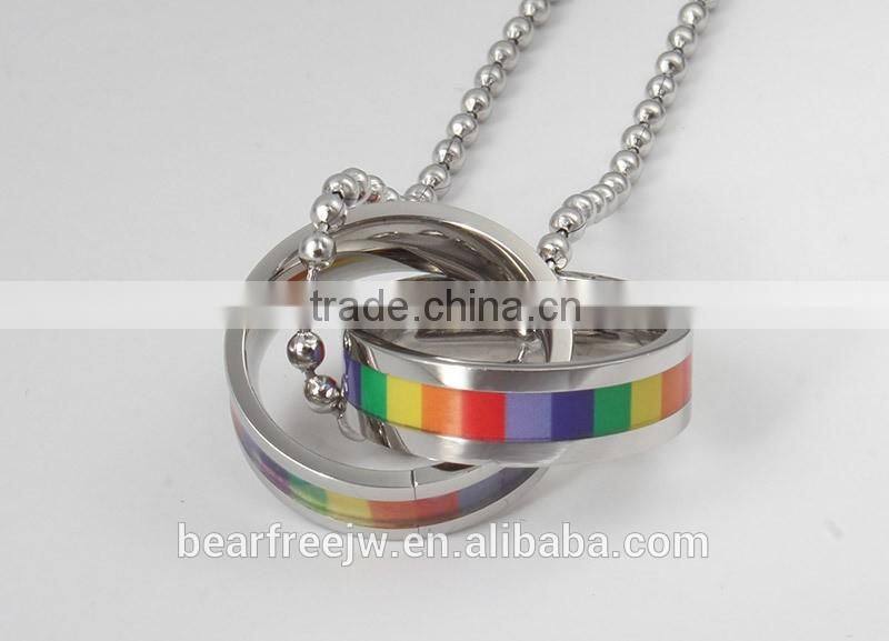 Fashion Jewelry Men's 316 Stainless Steel Rainbow Bicyclic Pendant Chain Necklace