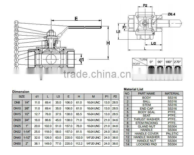 3 way ball valve, Stainless Steel Ball valve Floating ball valve