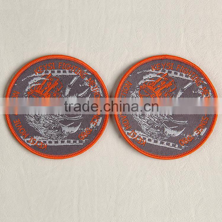 High defination round decorative woven badge label for leisure sports wear