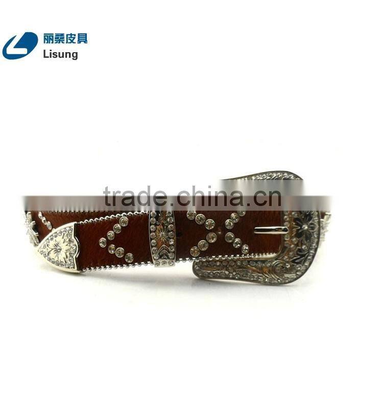 Brown Horse Hair Spur Bling Rhinestone Studded Belt