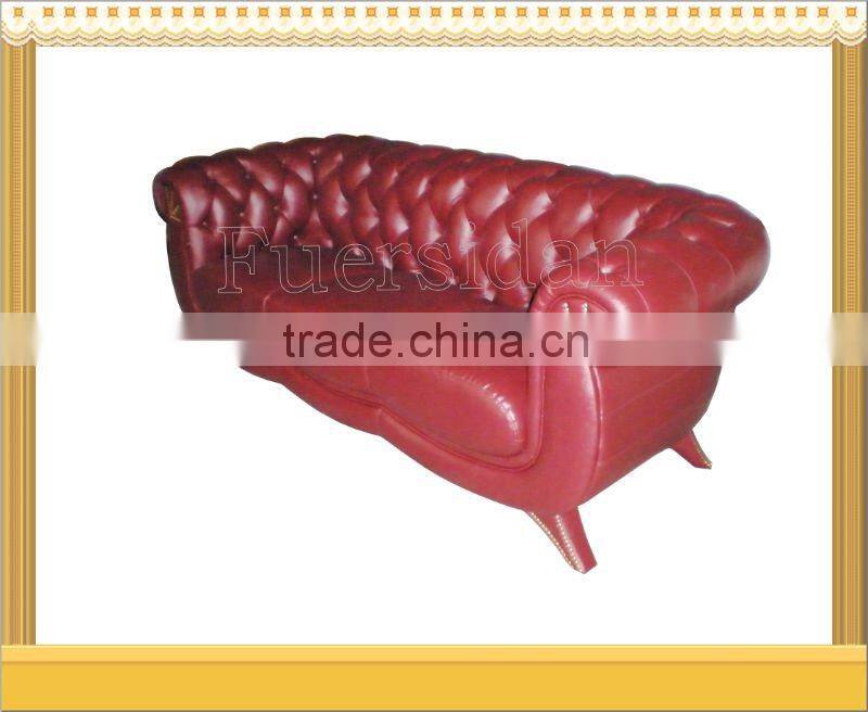 Italian classic red leather chesterfield sofa with wood trim
