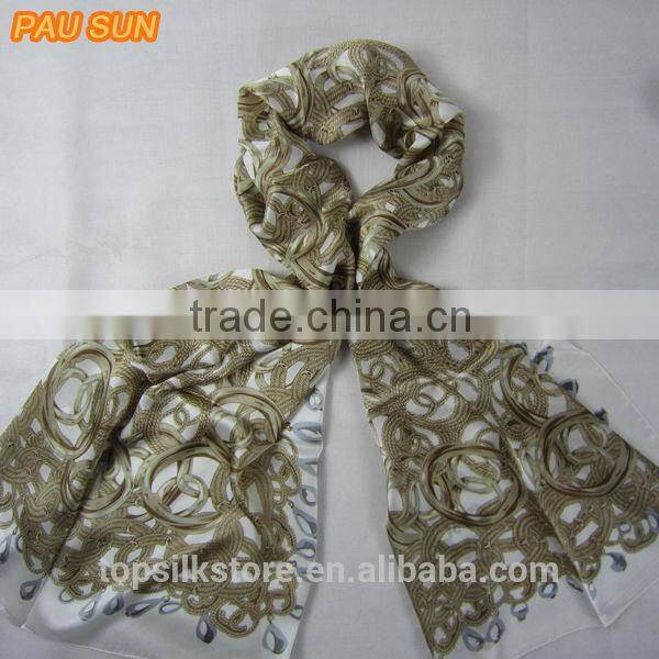 golden 100% silk brand silk scarf