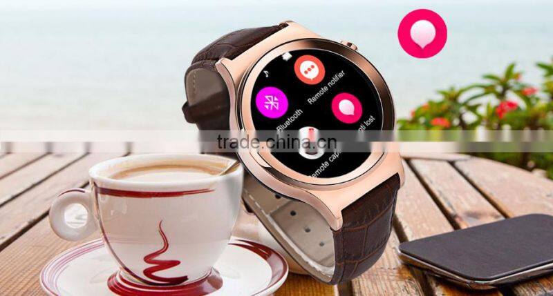 Smart Watch T3Swith Genuine Leather, phone Sync whatsApp, skype, MSN, wechat,SMS etc. between watch and Android/IOS phone
