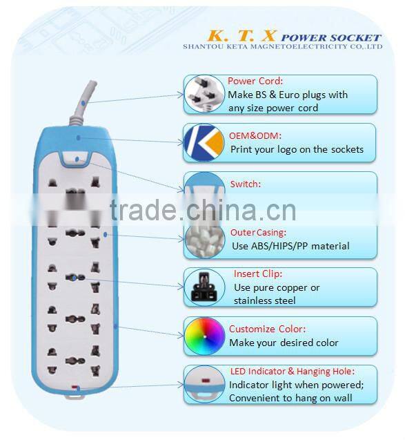 10 Way Horizontal Universal Electrical Outlet Multiple Power Socket