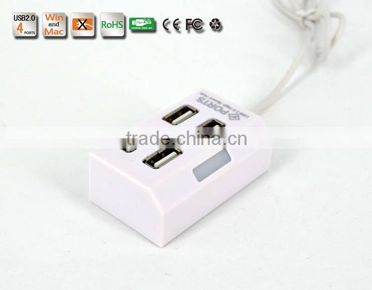 Wholesale T-type and Light Plastic Casing 480MBPS 4 port usb 2.0 hub with Led indicators
