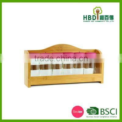 High quality glass spice jar with bamboo rack wholesale