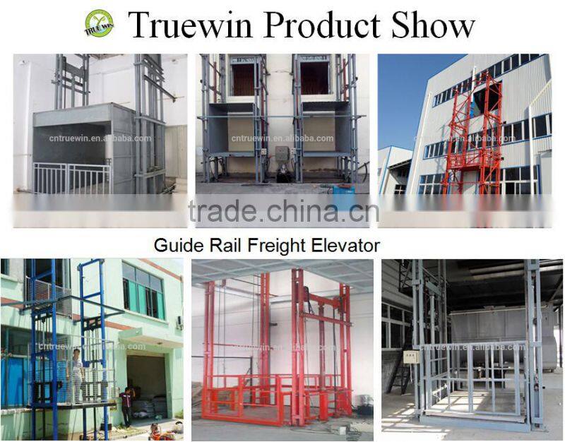 Fixed guide rail cargo hydraulic chain freight elevator