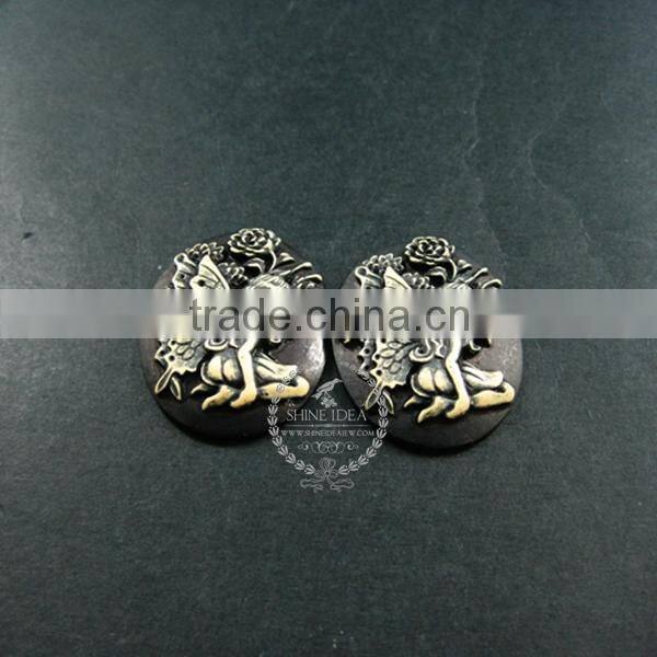40x30mm oval dark resin fairy girl cameo vintage style cabochon DIY pendant charm supplies 4120097
