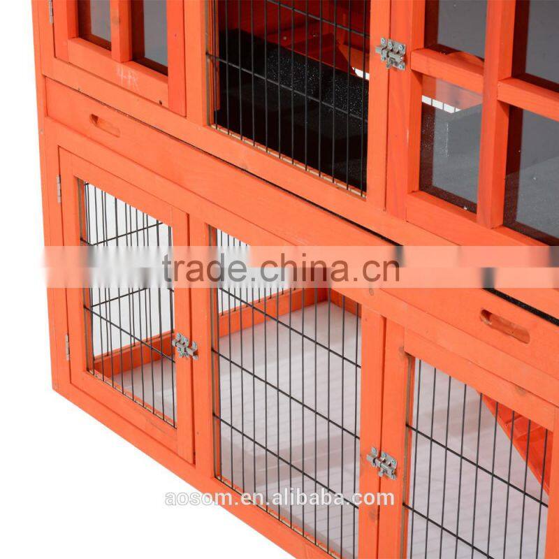 Pawhut Wooden Rabbit House / Wood Bunny Hutch w/ Lower Outdoor Run