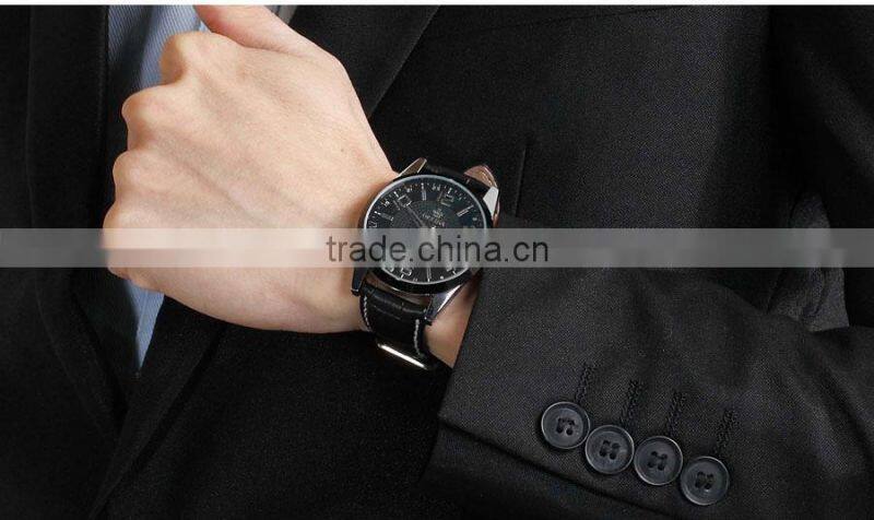 Orkina Mens Black Leather Stainless Steel Case Chrono Date Display Analog Sport Quartz Wrist Watch