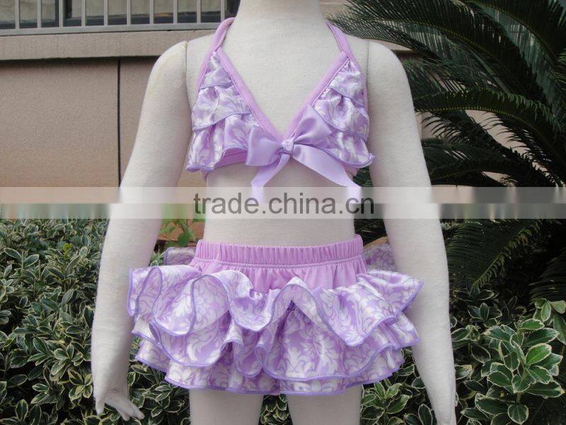 Satin leopard children girls swimwear hot selling satin two piece bikini set for girls