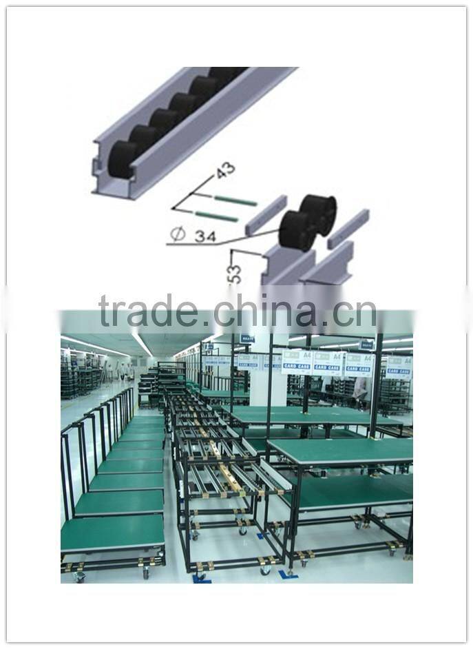 JY-2045D| Sliding track with aluminium groove plus diameter 34mm black wheels| Portable plastic roller wheels conveyor
