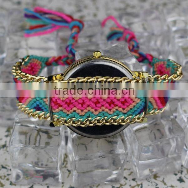 Wholesale woman Geneva watch , handmade braided band skull Geneva watch