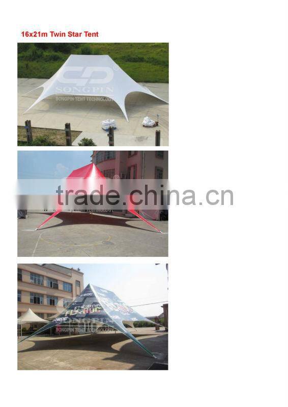 Printed star twin 1320 canopy tent 16x21m in Red color with white Logo on the roof
